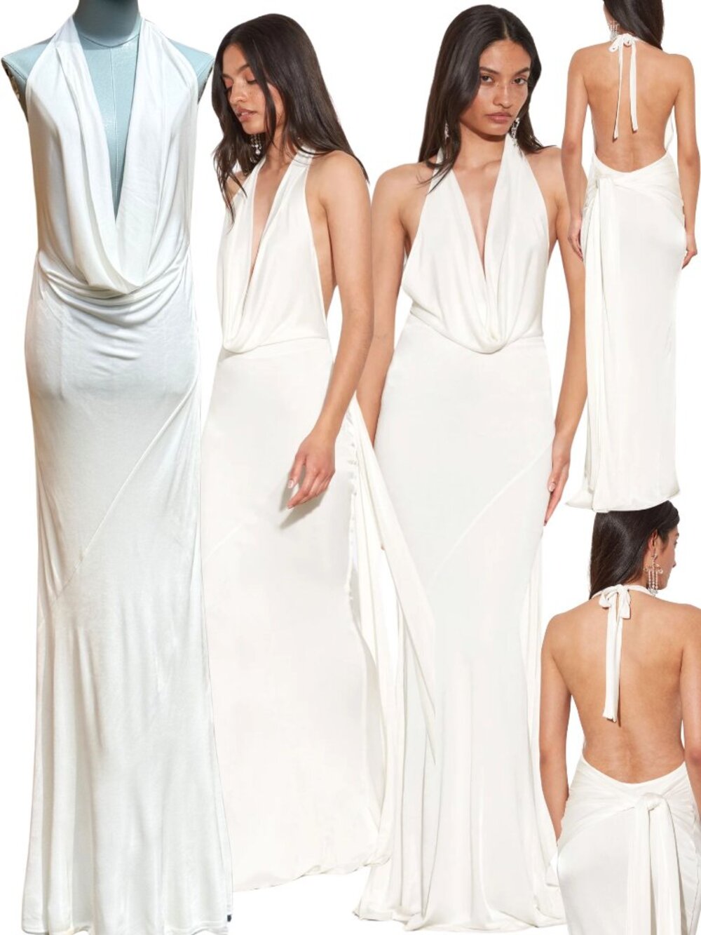 🆕 RAT & BOA 🧿 NWOT Winona White Slinky Cowl Neck Jersey Gown, Sz L